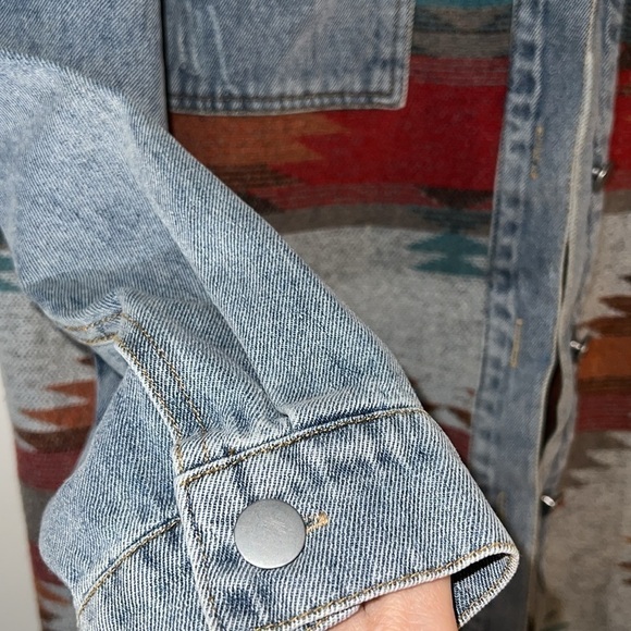 Denim Southwest Blanket Chouyatou Navaho Blanket Print Button Jacket L - Picture 9 of 16